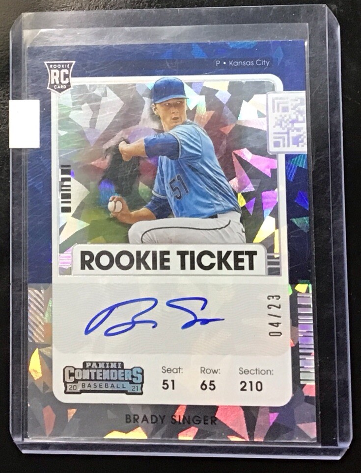 🔥2021 Panini Contenders Rookie Ticket Brady Singer #120 Auto RC Cracked Ice /23