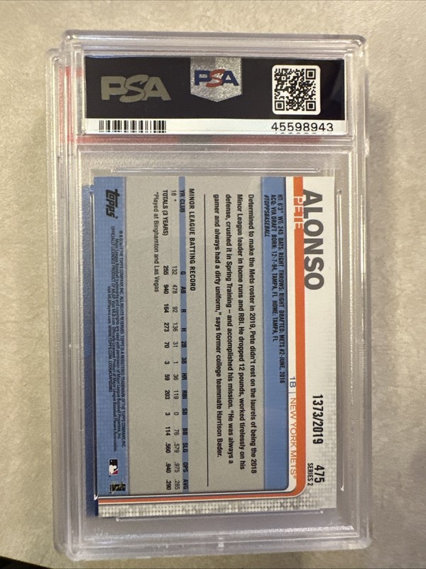 2019 Topps Gold #475 Pete Alonso RC #469/2019 PSA 9 view 2