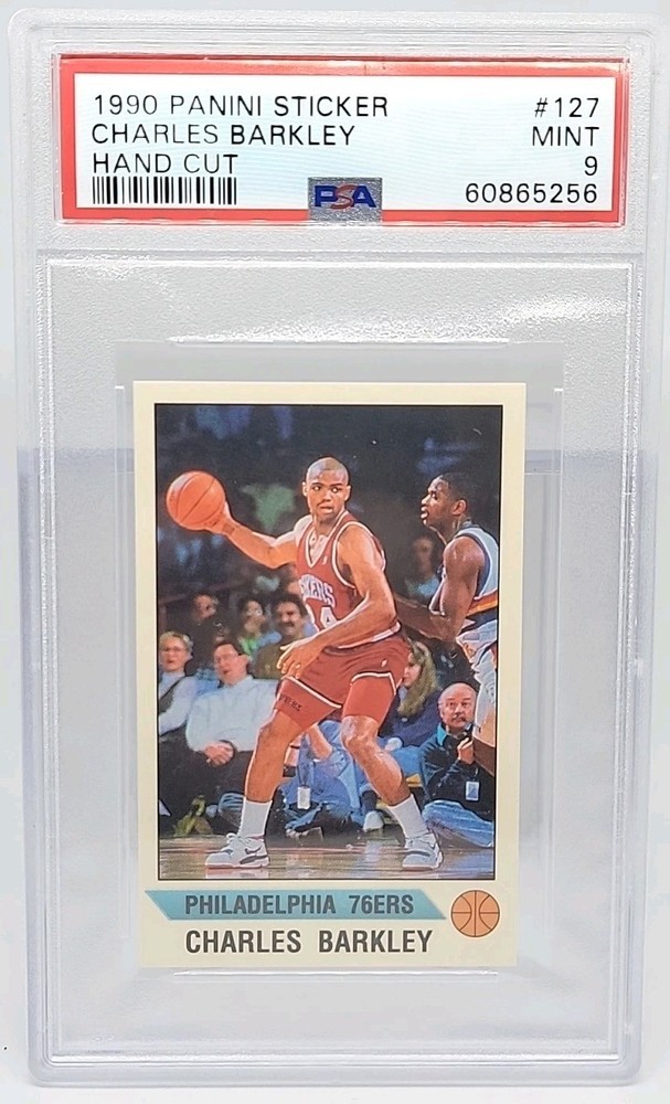 1990 NBA PANINI STICKER CHARLES BARKLEY #127 HAND CUT PSA 9 MINT VINTAGE