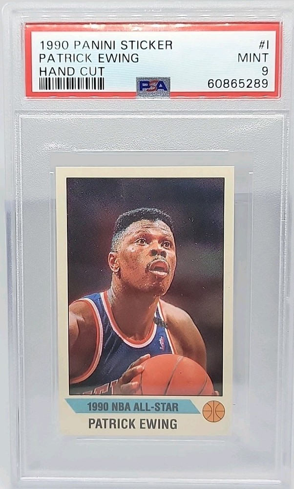 1990 NBA PANINI STICKER PATRICK EWING #1 HAND CUT PSA 9 MINT VINTAGE