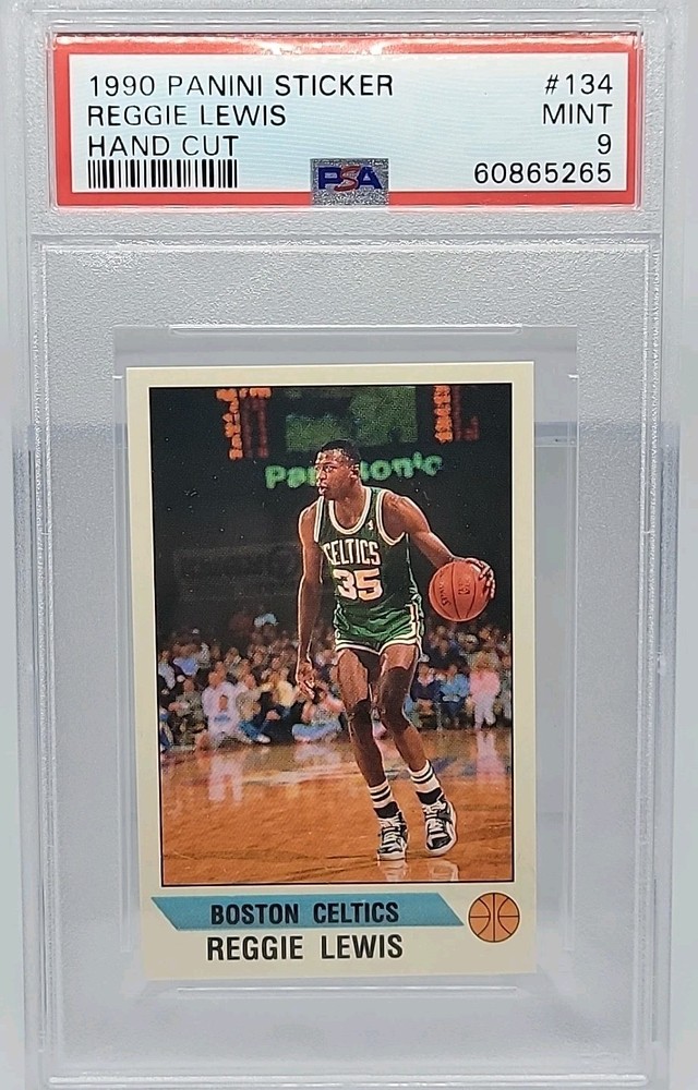 1990 NBA PANINI STICKER REGGIE LEWIS #134 HAND CUT PSA 9 MINT VINTAGE