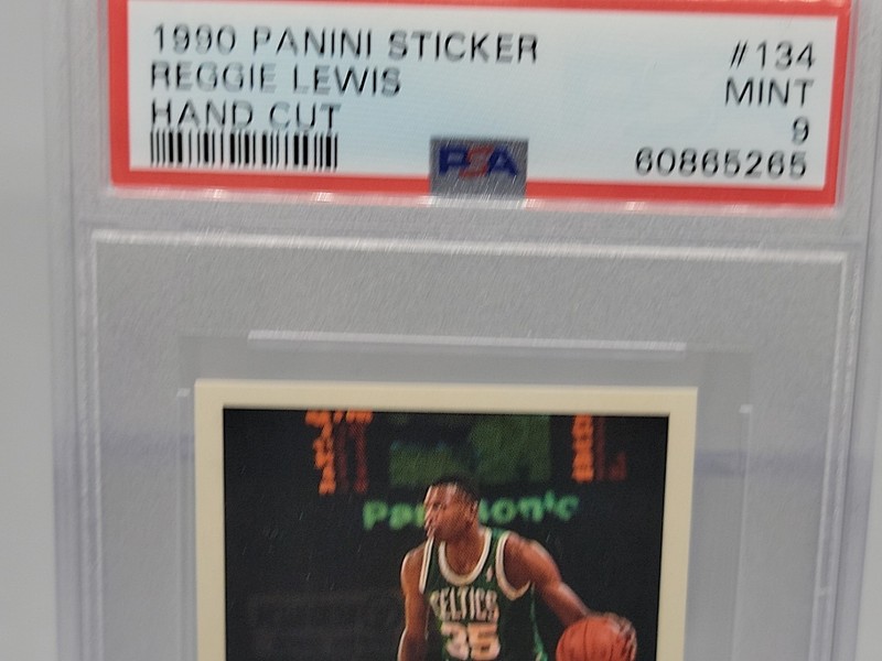 1990 NBA PANINI STICKER REGGIE LEWIS #134 HAND CUT PSA 9 MINT VINTAGE view 2