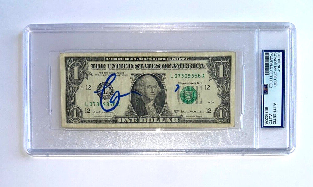 CONOR NOTORIOUS MCGREGOR SIGNED $1 BILL MONEY CURRENCY UFC MMA SLABBED PSA
