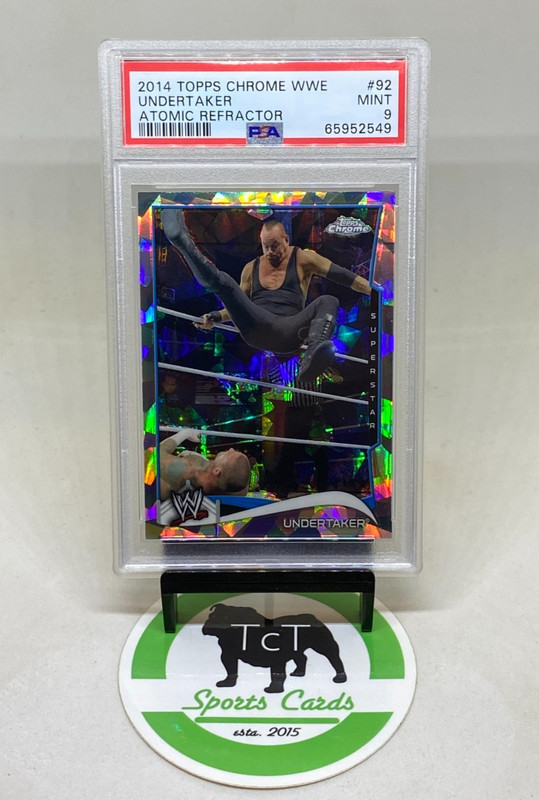 2014 Topps Chrome WWE Atomic Refractor Parallel 92 Undertaker PSA 9 WWE Legends view 2