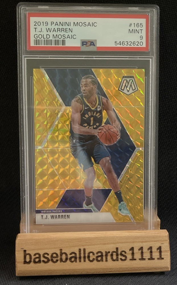 2019 Panini Mosaic 165 T.J. Warren NBA Gold Mosaic #1/10 Jersey Number PSA 9 BB6