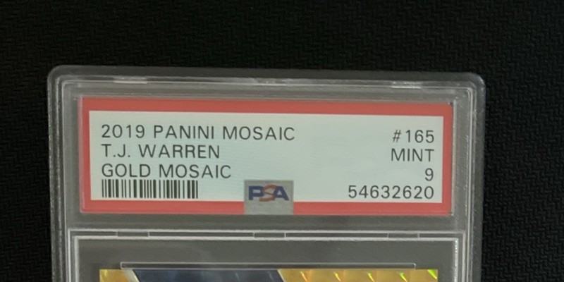 2019 Panini Mosaic 165 T.J. Warren NBA Gold Mosaic #1/10 Jersey Number PSA 9 BB6 view 2