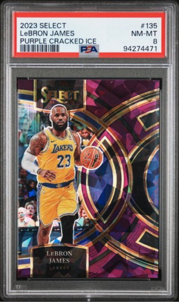 2023 PANINI SELECT PURPLE CRACKED ICE #135 LEBRON JAMES 94/99 PSA 8 Lakers Hoops