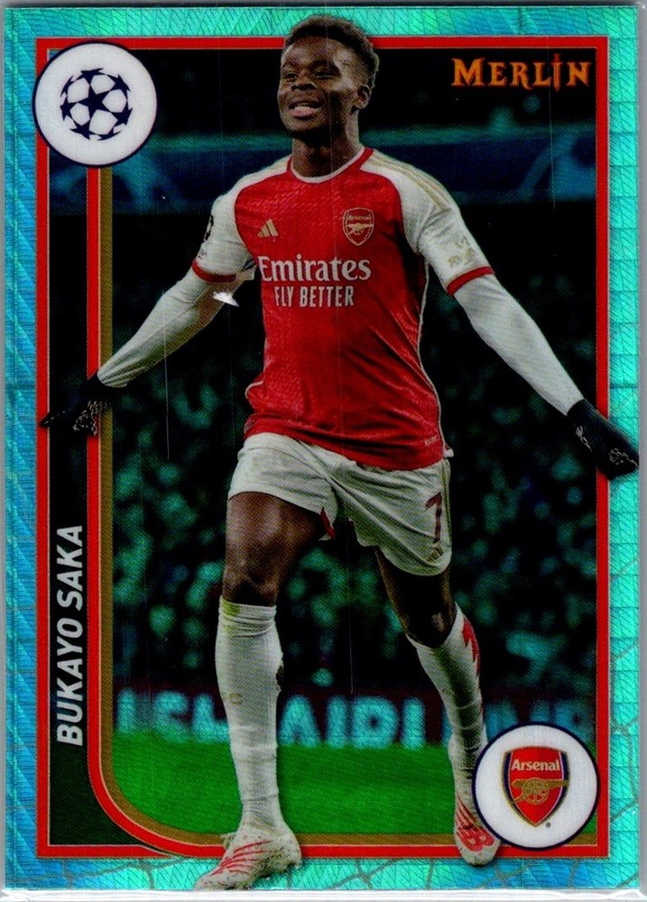 2023-24 Topps Merlin UCC Bukayo Saka #11 Aqua Prism Refractor view 1