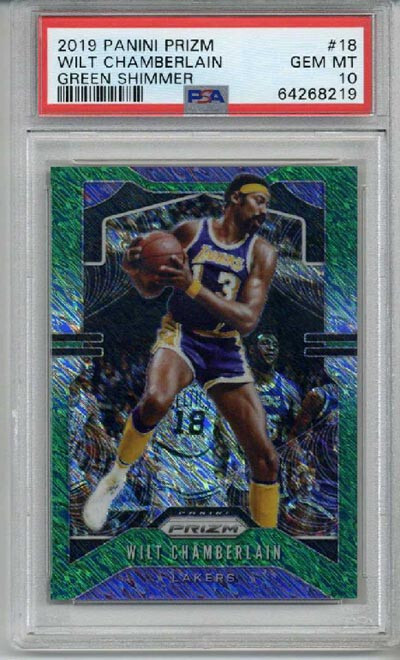 2019 PANINI PRIZM GREEN SHIMMER #18 WILT CHAMBERLAIN LE 02/25 PSA 10 LOW POP