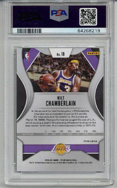 2019 PANINI PRIZM GREEN SHIMMER #18 WILT CHAMBERLAIN LE 02/25 PSA 10 LOW POP view 2