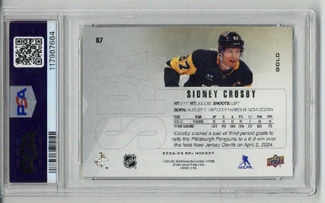 2024 UPPER DECK SPX GOLD #87 SIDNEY CROSBY CARD PENGUINS PSA 10 VERY RARE view 2