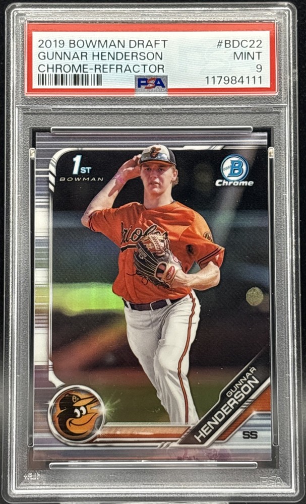 🔥🔥 2019 BOWMAN CHROME GUNNER HENDERSON 1ST BOWMAN REFRACTOR SP PSA 9 🔥🔥