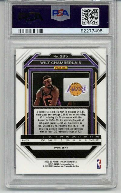 2022 PANINI PRIZM PULSAR #285 WILT CHAMBERLAIN LAKERS PSA 10 LOW POP VERY RARE view 2
