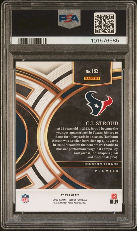 CJ Stroud, Rookie Silver Prizm, 2023 Panini Select #183, PSA 10 GEM MINT view 2