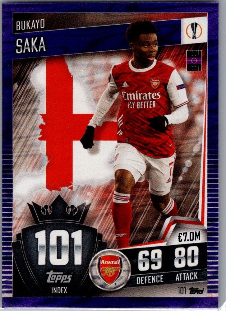 Bukayo Saka Topps Match Attack #101 Arsenal Purple Foil Rookie