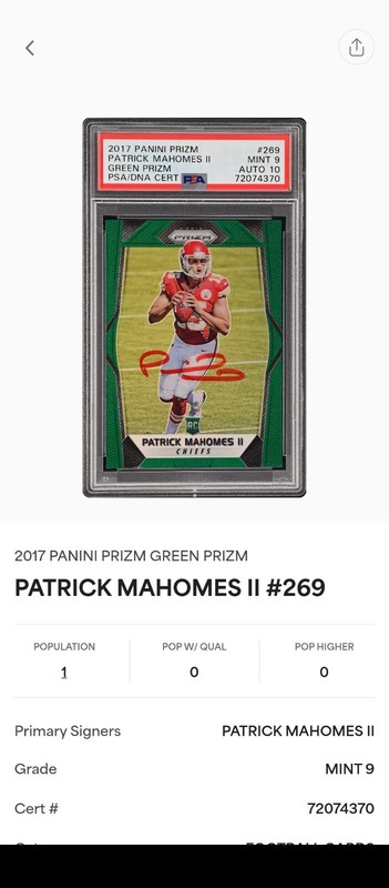 PSA 9/10 POP 2 RC AUTO PATRICK MAHOMES II SP GREEN 🚨TRUE ROOKIE #269 2017 Prizm view 2