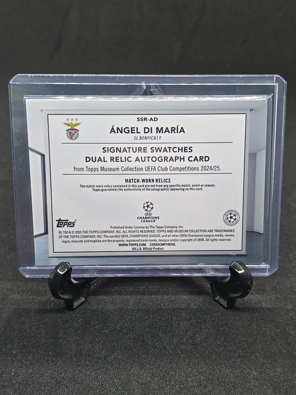 Angel Di Maria Dual Match Worn Patch Auto /25 Topps Museum 2025 Benfica view 2