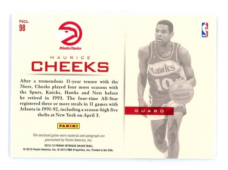 2012-13 Panini Intrigue Maurice Cheeks Game Used Jersey Patch Auto /99 HOF view 2