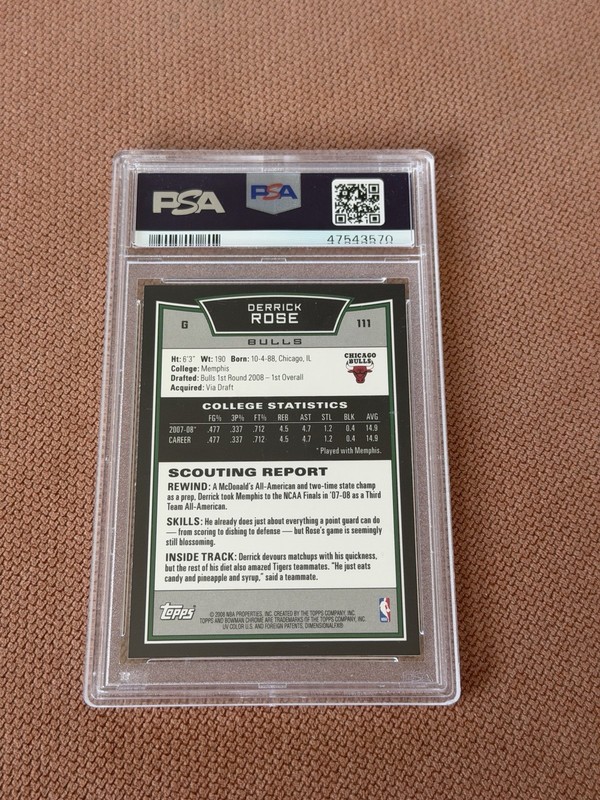 2008 Bowman Chrome Derrick Rose Rookie - PSA 10 view 2