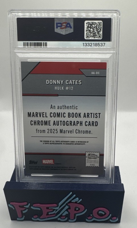 2025 Topps Chrome Marvel Art/ Writer R&G Lazer Donny Cates Auto 1/100 PSA 8 view 2
