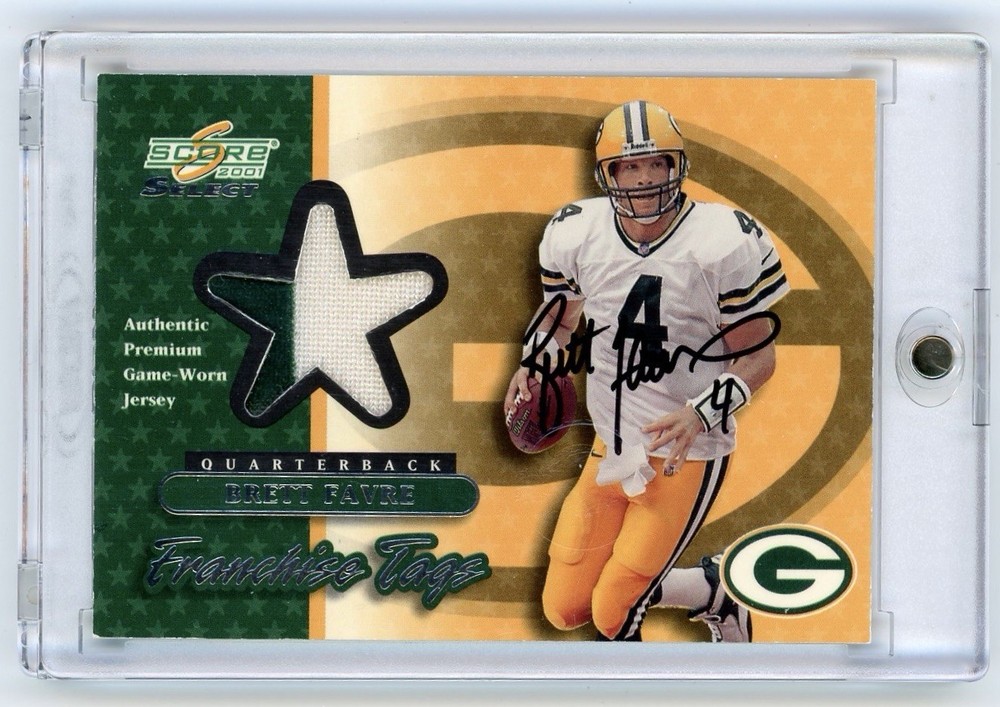 2001 Score Select Franchise Tags Brett Favre Game Used Prime Patch Auto /50 HOF