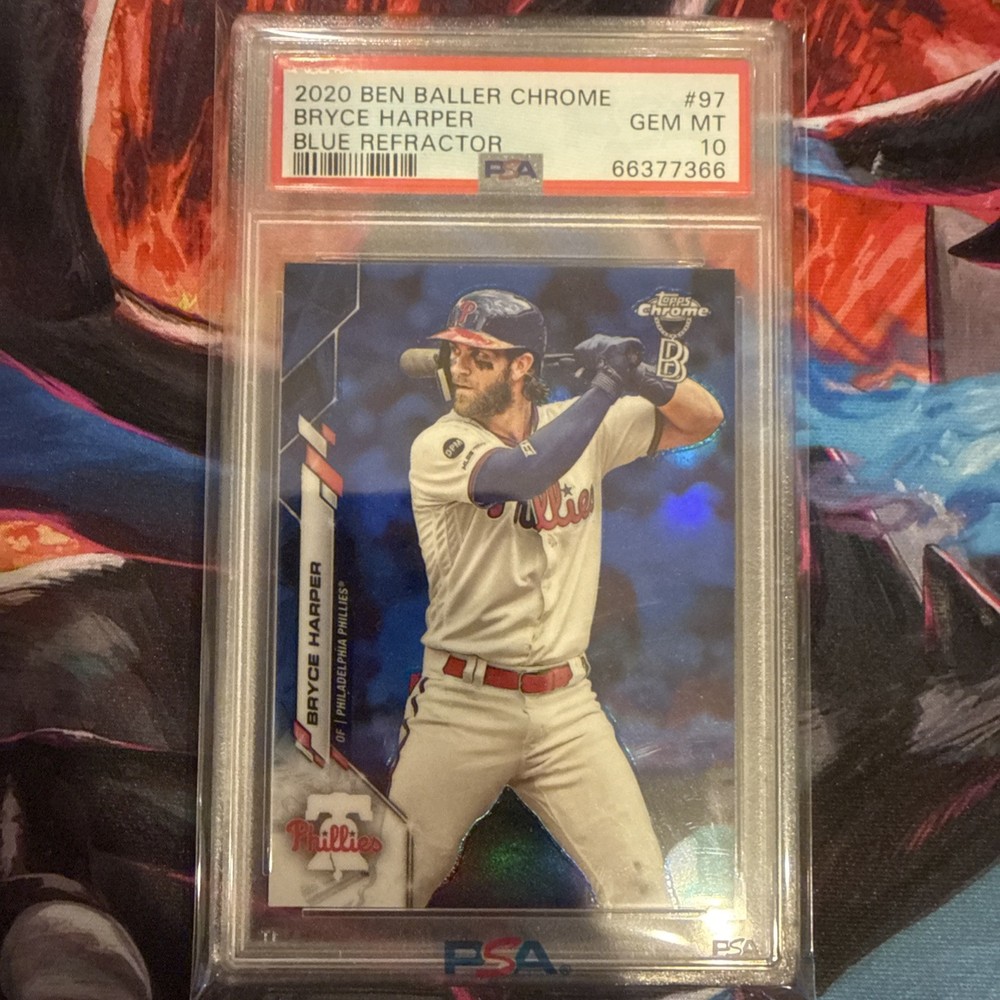 2020 BEN BALLER CHROME BLUE REFRACTOR #97 BRYCE HARPER 37/75 PSA 10