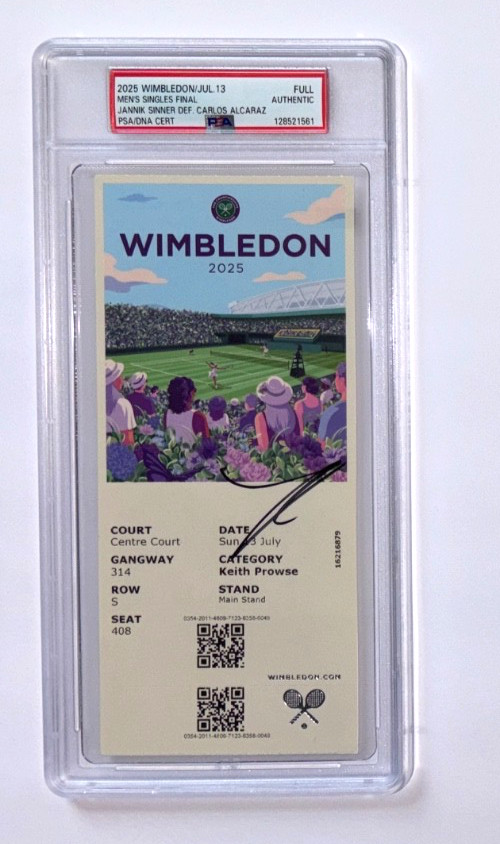 JANNIK SINNER SIGNED 2025 WIMBLEDON CHAMPIONSHIP FINALS TICKET STUB SLAB PSA/DNA