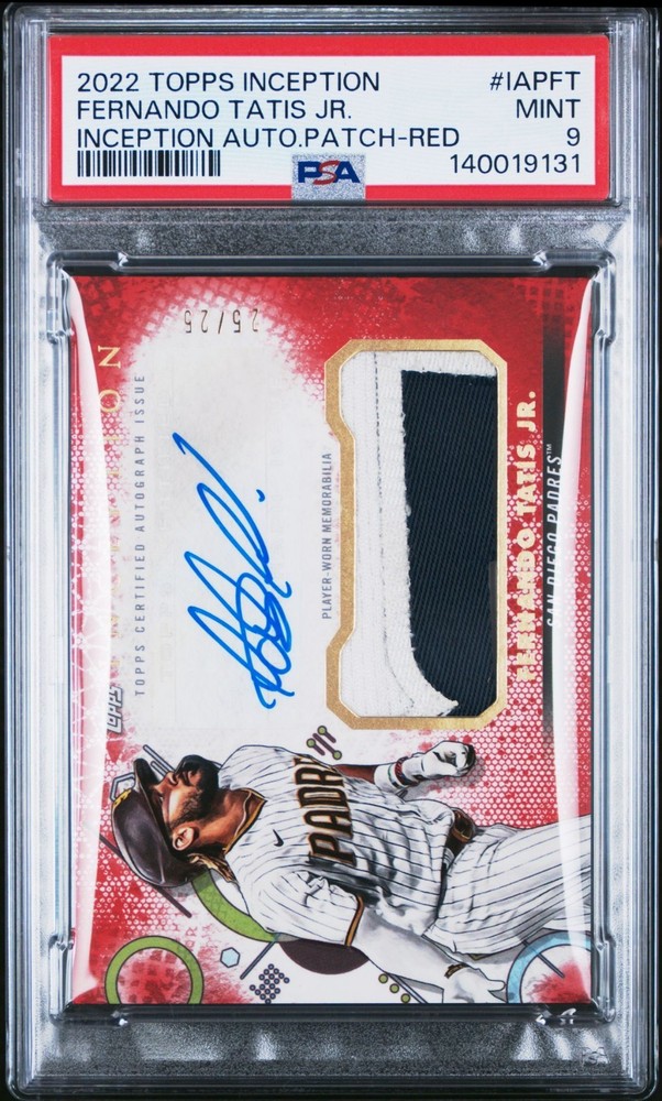 Fernando Tatis Jr. Patch Auto #/25 Red Parallel, 2022 Topps Inception, PSA 9