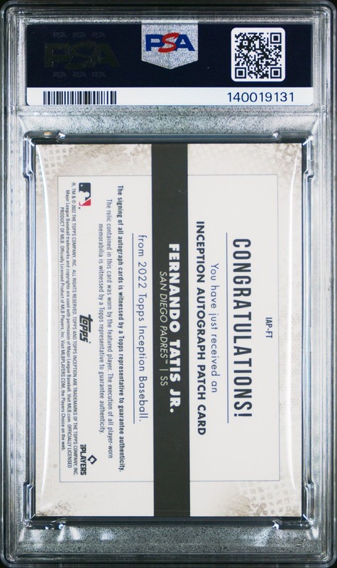 Fernando Tatis Jr. Patch Auto #/25 Red Parallel, 2022 Topps Inception, PSA 9 view 2