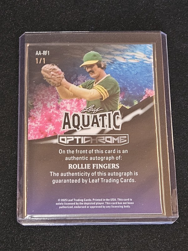 2025 Leaf Optichrome Baseball Rollie Fingers Aquatic Shimmer Auto 1/1 74 WS MVP view 2