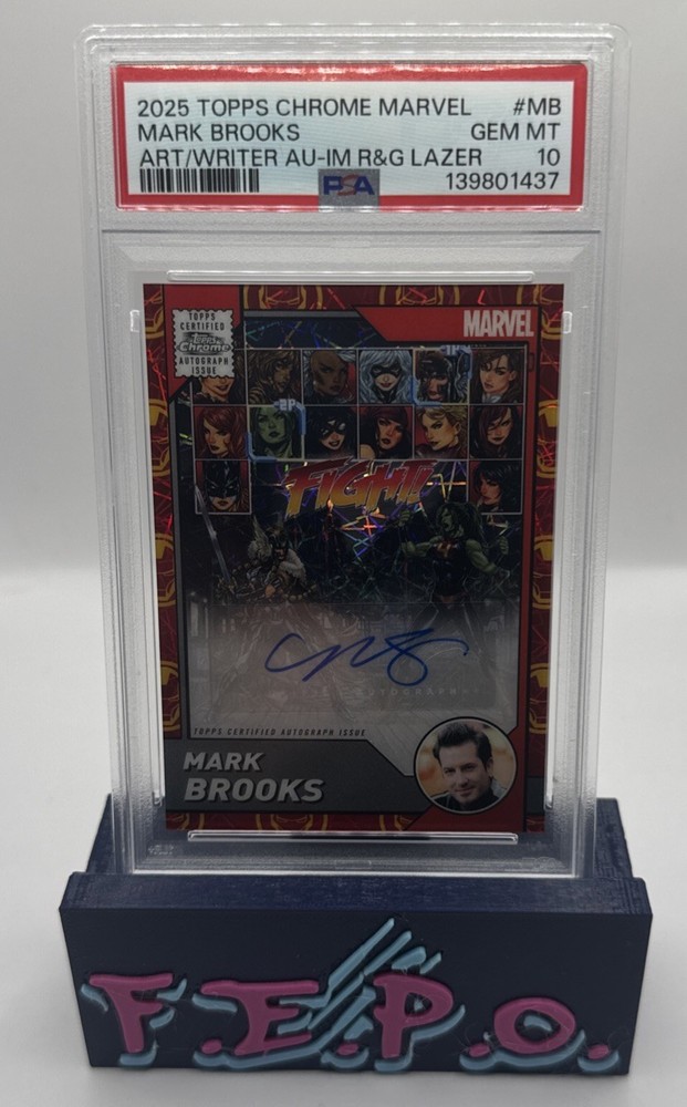 2025 Topps Chrome Marvel Iron Man R&G Lazer Writer Mark Brooks Auto PSA 10