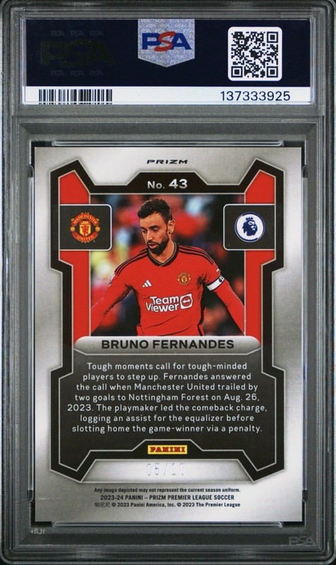 2023 Panini Prizm Premier League Gold Prizm Bruno Fernandes #43 /10 PSA 10 view 2