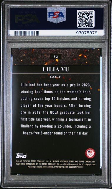 LILIA VU 2024 Topps Chrome Olympics Flames GOLD Refractor /50 PSA 10 GEM *gb view 2
