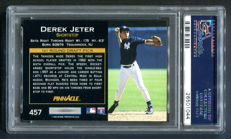 1993 Pinnacle Derek Jeter RC #457 PSA 9 MINT HOF YANKEES view 2