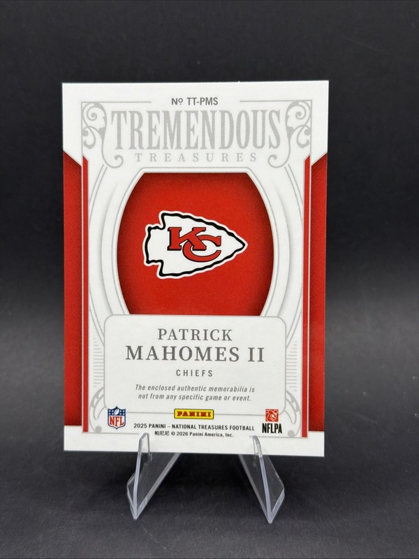 2025 National Treasures Patrick Mahomes II Tremendous Treasures MEM,SSP/99 view 2