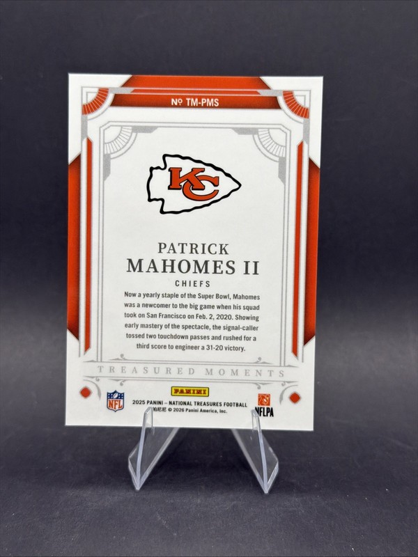 2025 National Treasures Patrick Mahomes /25 Treasured Moments Chiefs view 2