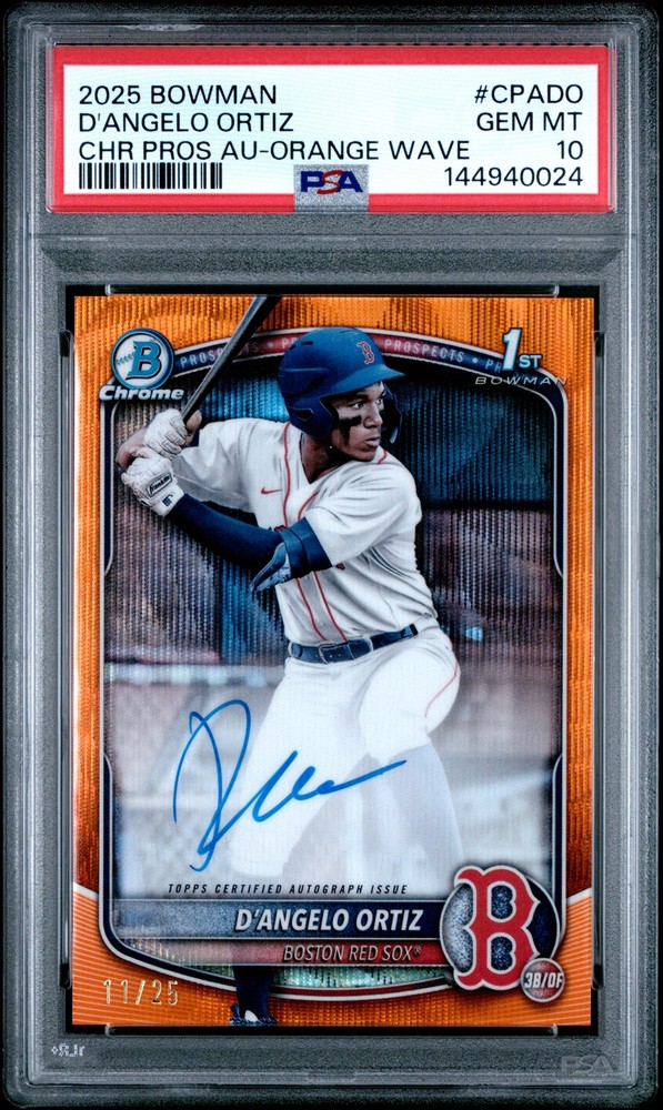 D'Angelo Ortiz 2025 Bowman Orange Wave Refractor Chrome Auto 1st RC /25 PSA 10
