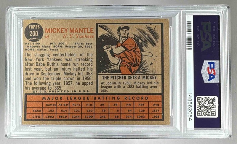 1962 Topps 200 Mickey Mantle PSA 2 148562054 view 2