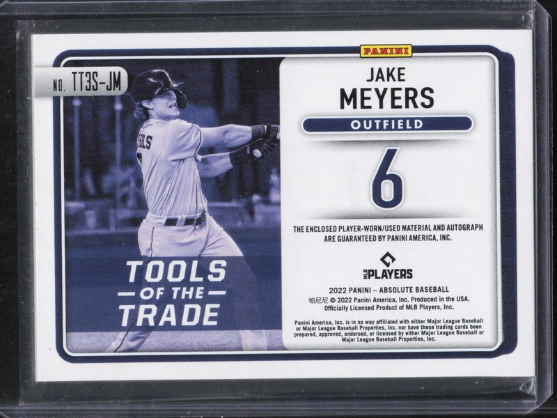 2022 Panini Absolute Jake Meyers Tools of the Trade Patch Auto #/75 view 2