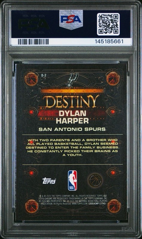 2025 Topps Chrome Basketball # D-2 Dylan Harper Destiny PSA 10 Card GEM MINT! view 2
