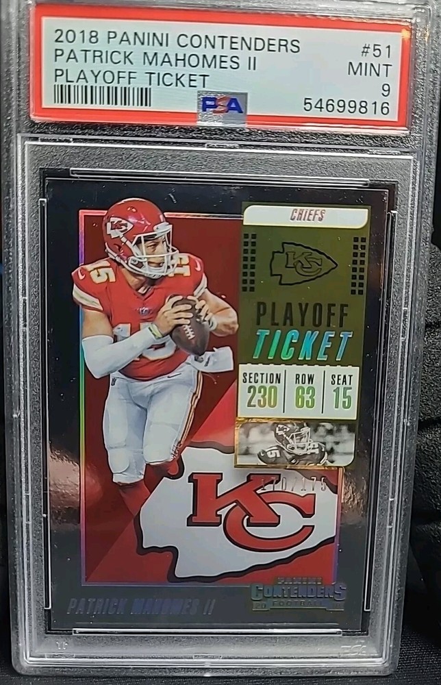 2018 Panini Contenders Playoff Ticket /175 Patrick Mahomes II #51 - PSA 9