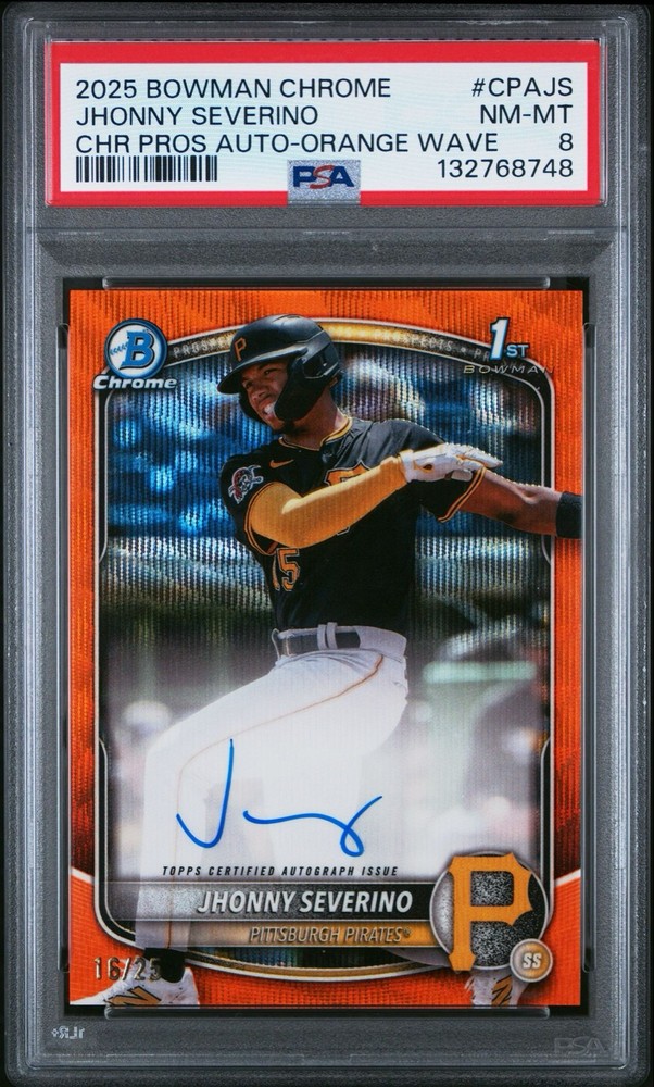 2025 Bowman Chrome Jhonny Severino Orange Wave Refractor Auto /25 PSA 8
