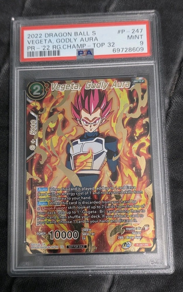 2022 DBS Vegeta Godly Aura Top 32 Regionals Promo 247 PSA 9 MINT