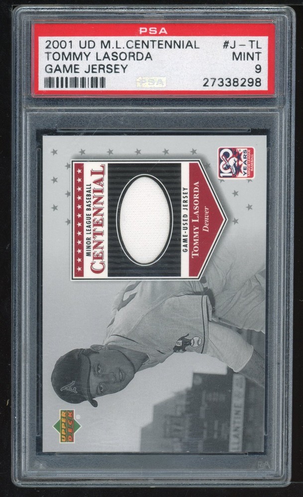 2001 UPPER DECK GAME USED #J-TL TOMMY LASORDA PATCH JERSEY PSA 9