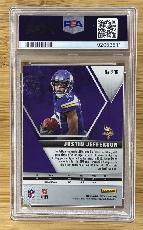RC PSA 10 🔥 2020 Panini Mosaic - Rookies Justin Jefferson #209 Vikings view 2