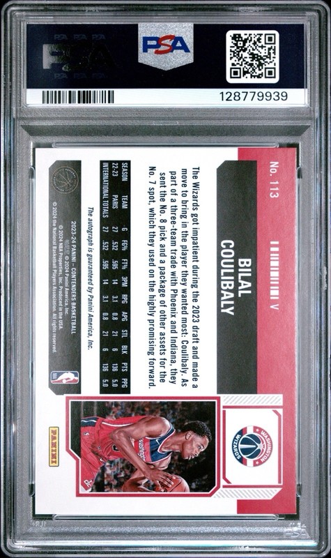 Bilal Coulibaly 2023 Panini Contenders Auto Variation PSA 9 MINT Wizards RC view 2