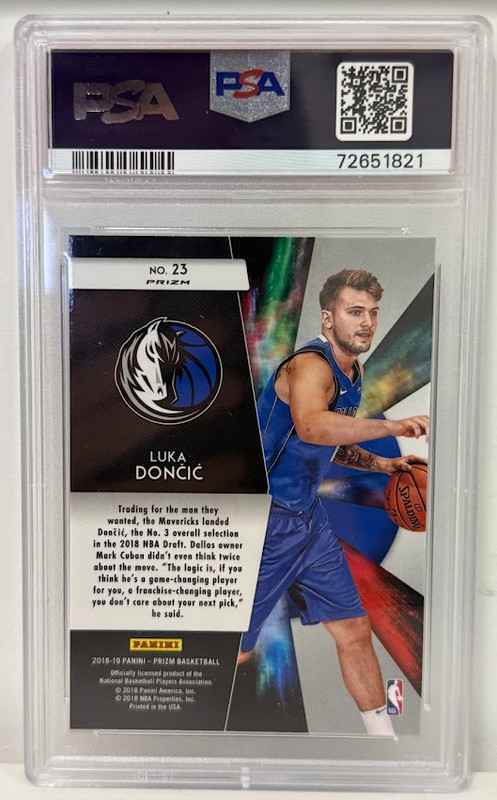 2018-19 Prizm Freshman Phenoms Green Prizm Luka Doncic #23 RC PSA 9 view 2
