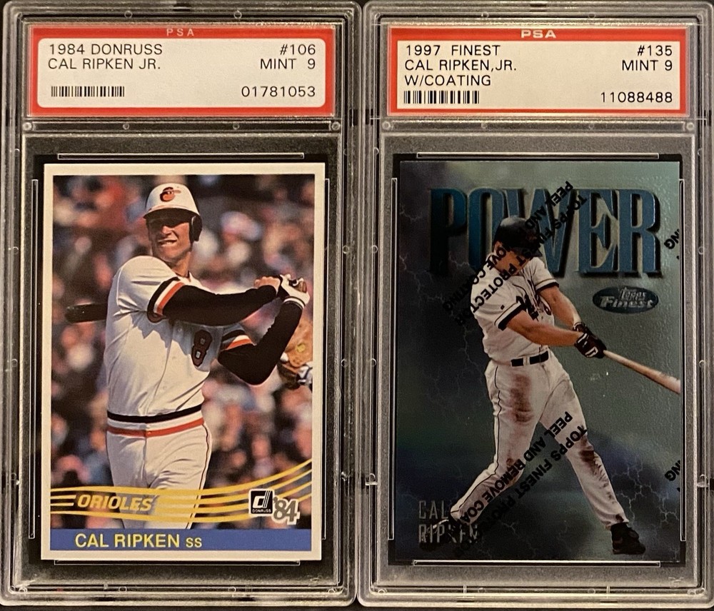 1984 Donruss Cal Ripken #106 PSA 9/1997 Finest W/Coating Cal Ripken #134 PSA 9 view 1