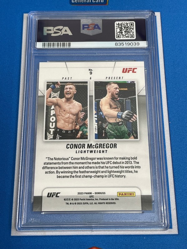 2023 Donruss UFC Past and Present SSP Conor McGregor PSA10 GEM view 2