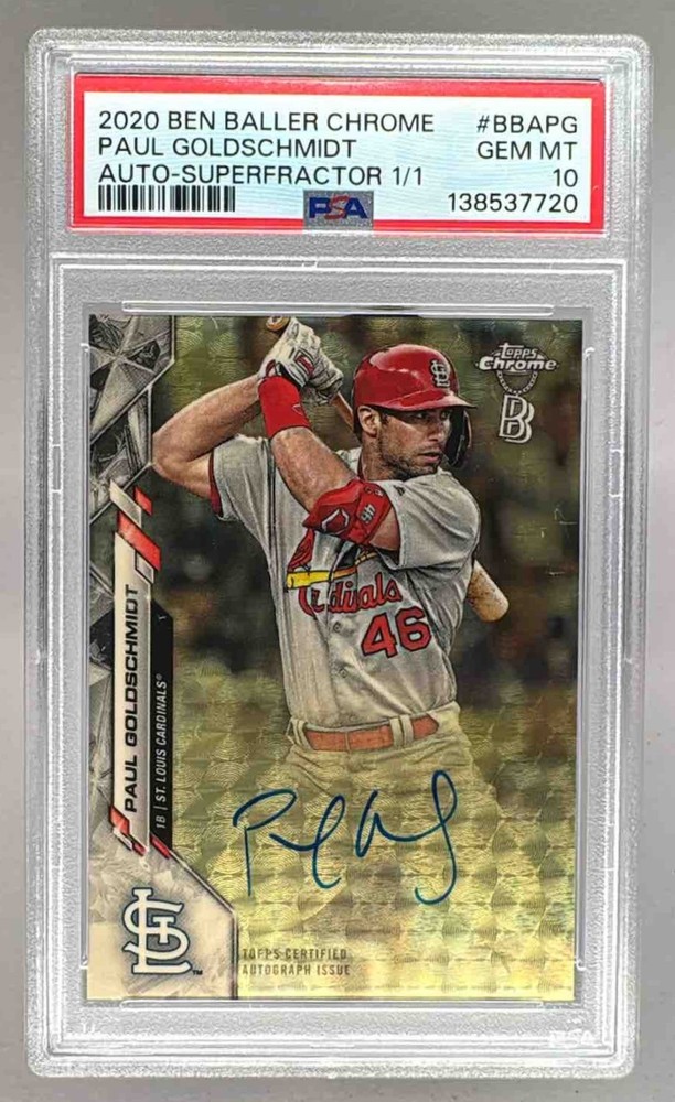 Paul Goldschmidt 2020 Topps Chrome Ben Baller SuperFractor Auto 1/1 PSA 10